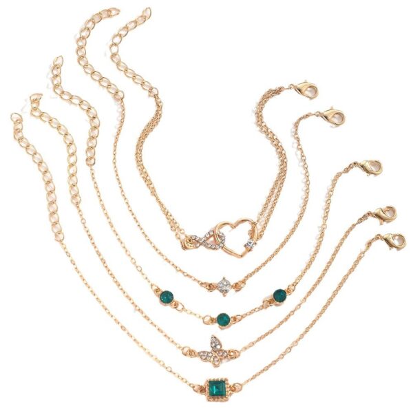 Bohemian 5pc Green Crystal Bracelets Jewelry Set For Women Heart - Image 4