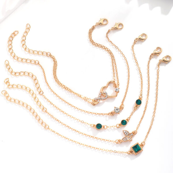 Bohemian 5pc Green Crystal Bracelets Jewelry Set For Women Heart - Image 2