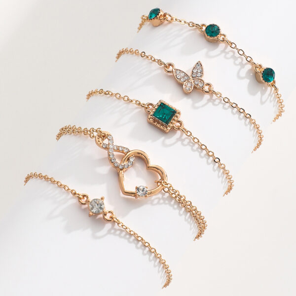 Bohemian 5pc Green Crystal Bracelets Jewelry Set For Women Heart - Image 5