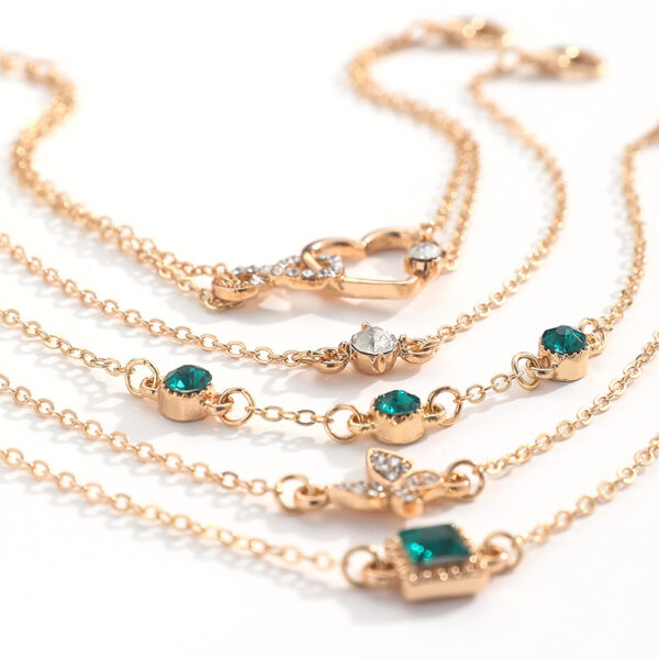 Bohemian 5pc Green Crystal Bracelets Jewelry Set For Women Heart - Image 7