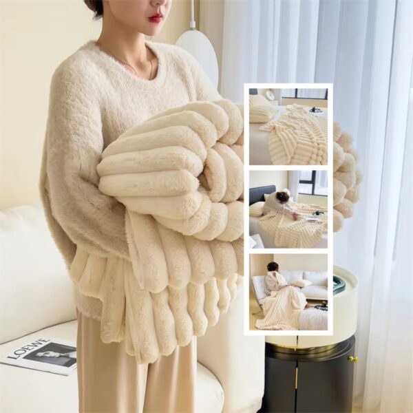 Soft Wind Bubble Velvet Blanket Warm Solid Rabbit Fur Blankets - Image 9