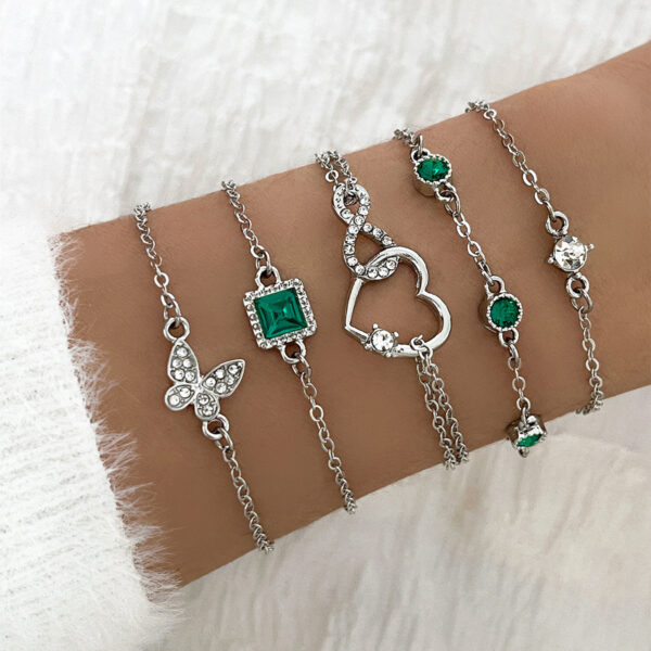 Bohemian 5pc Green Crystal Bracelets Jewelry Set For Women Heart - Image 6