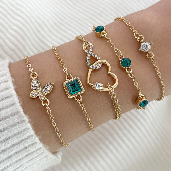 Bohemian 5pc Green Crystal Bracelets Jewelry Set For Women Heart - Image 3
